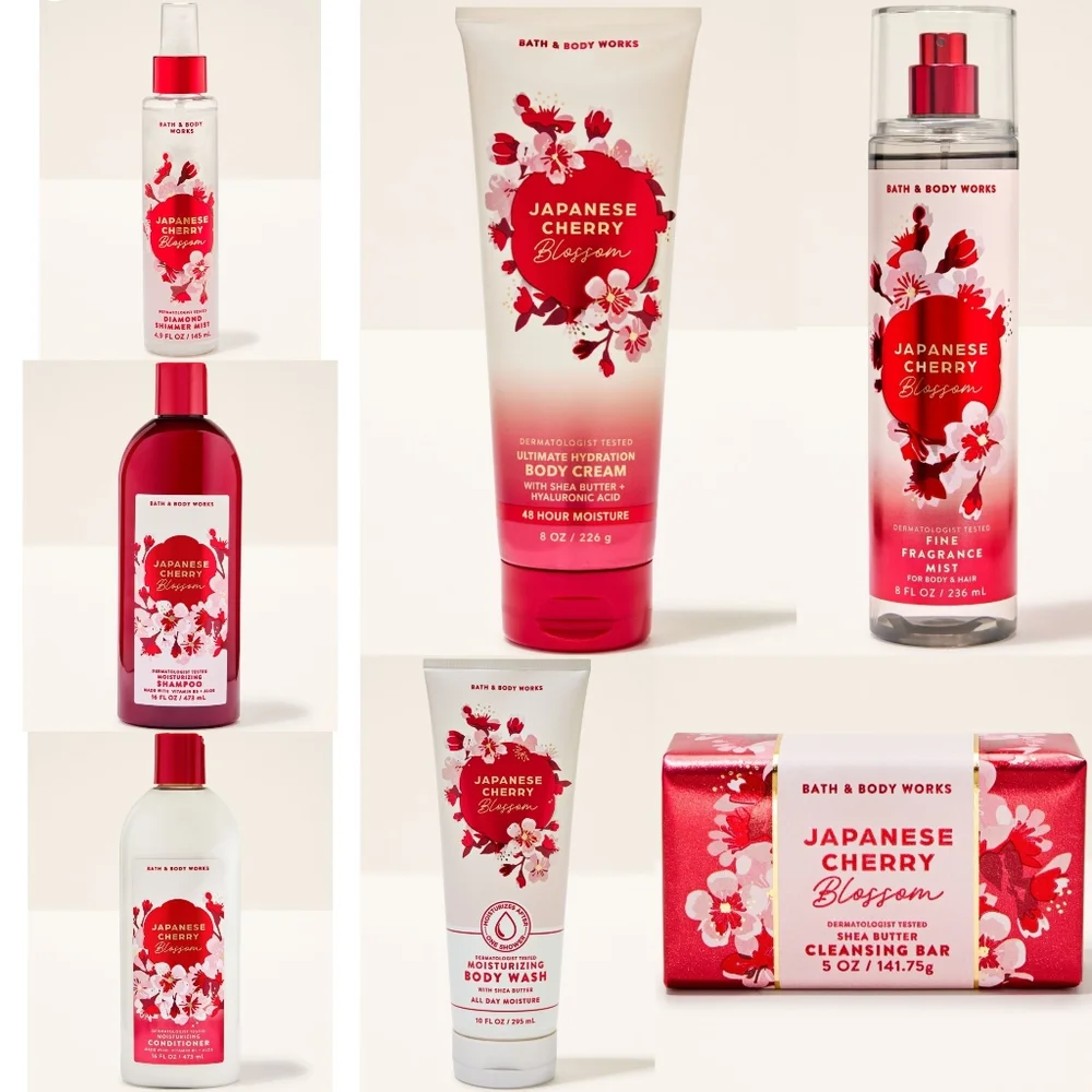Bath & Body Works Japanese Cherry Blossom 7 Piece Body Care Collection Set NEW